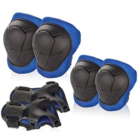 BOSONER Kids/Youth Knee Pad Elbow Pads Guards Protective Gear Set for Roller Skates Cycling BMX Bike Skateboard Inline Skatings Scooter Riding Sports (Blue/Black)