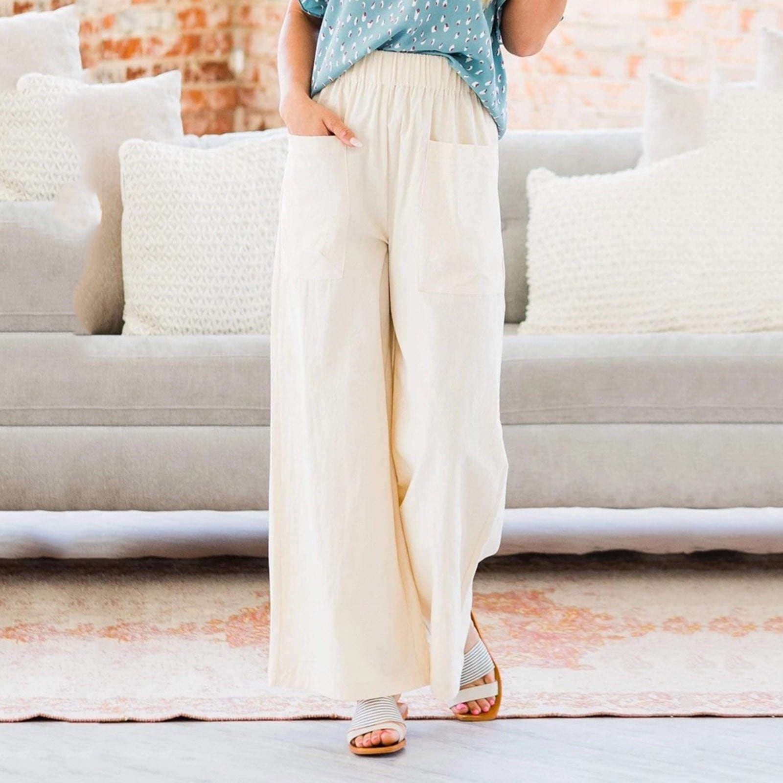 FZM Women Solid Tightness Cotton Linen 