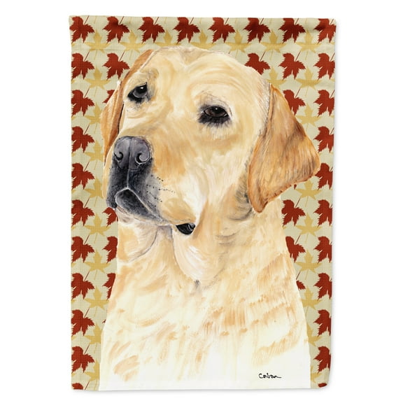 Carolines Treasures SC9216-FLAG-PARENT Labrador Yellow Fall Leaves Portrait Flag  multicolor