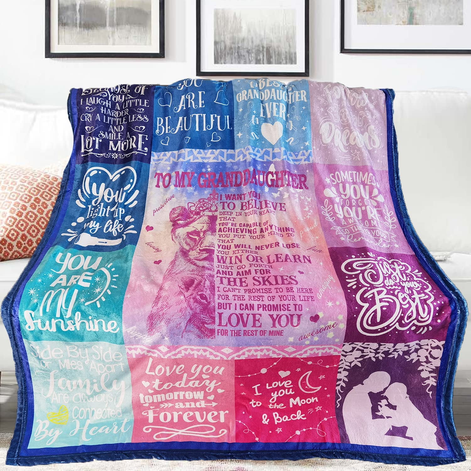 Granddaughter Blanket from Grandma, to My Granddaughter Gifts from Grandma, Granddaughter Gifts for Birthday Graduation Christmas Ultra-Soft Flannel Fleece Throw Blanket 50"x60"