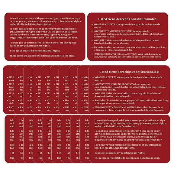 Know Your Rights Immigration Red Card - English Spanish Constitutional Rights Reminder for Immigration Encounters 20PCS,20 * Know Your Rights Card,Red