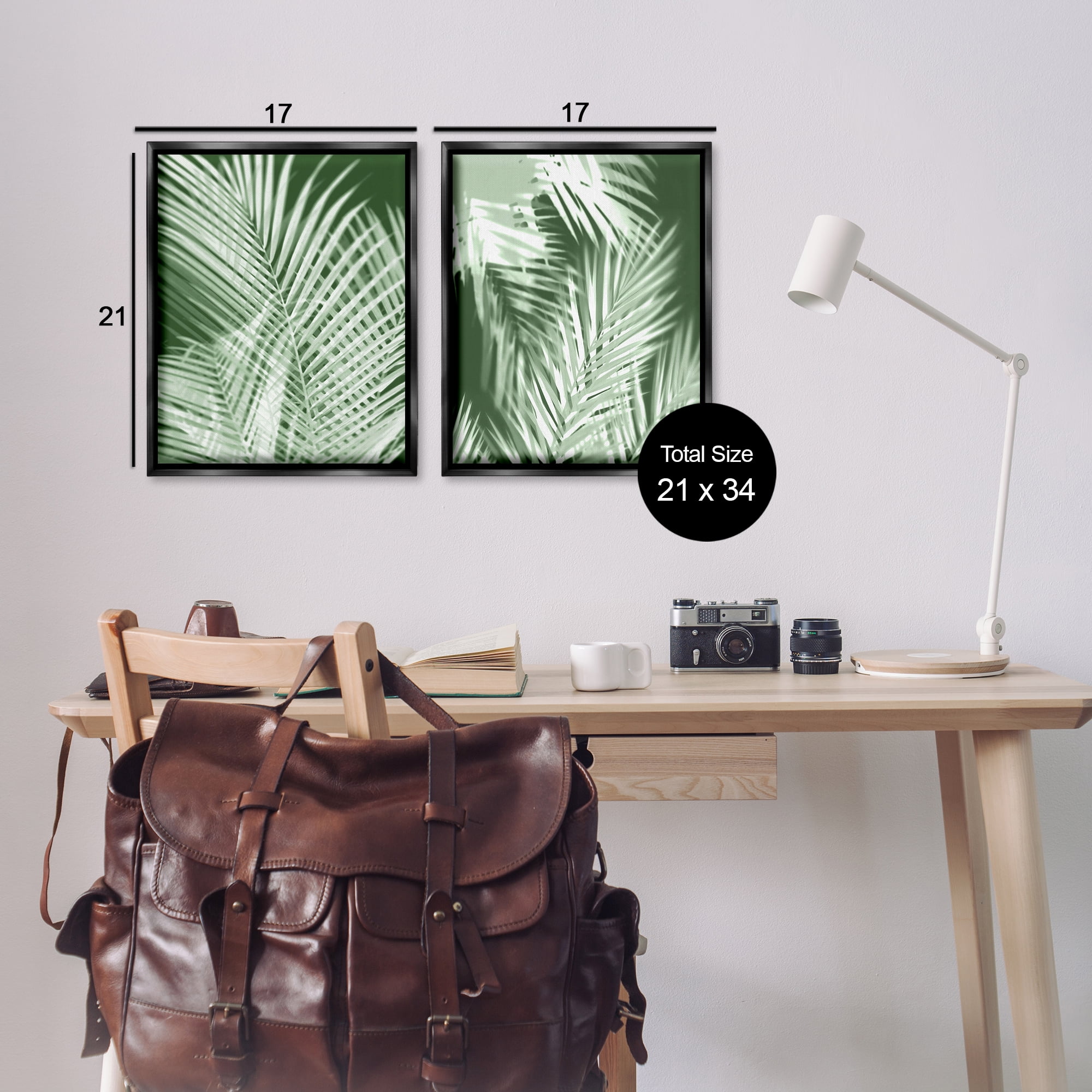 Stupell Industries Blurred Green Palm Fronds Plants & Flowers Painting Black Floater Framed Canvas Art Print Wall Art, 17 x 21, Set of 2