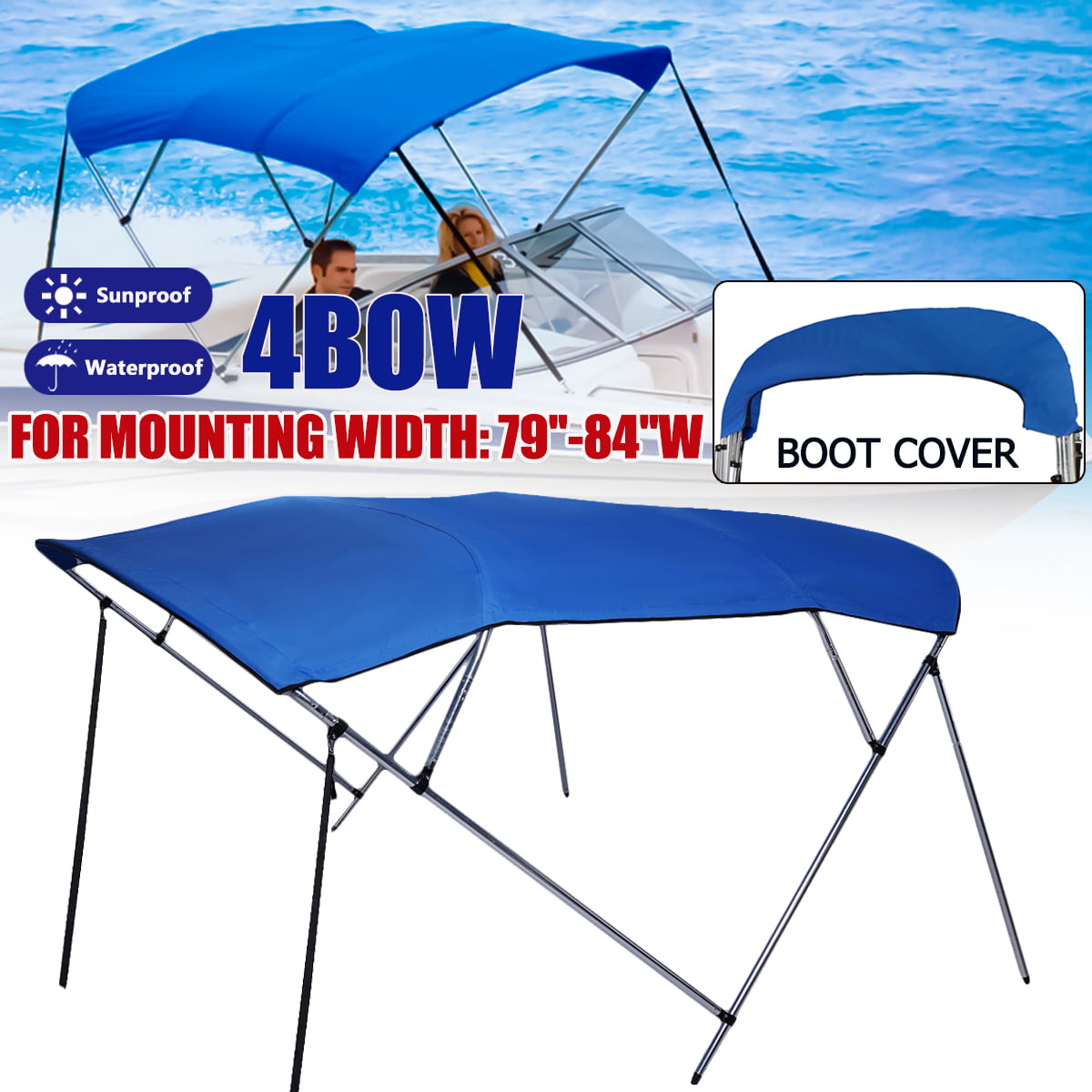 New Pontoon Bimini Top Boat Cover 4 Bow 54" H 67" 72" W 8 ft  Long Navy Blue 