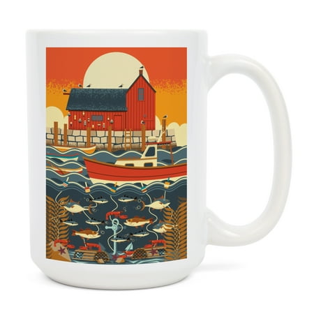 

15 fl oz Ceramic Mug Nautical Geometric Dishwasher & Microwave Safe