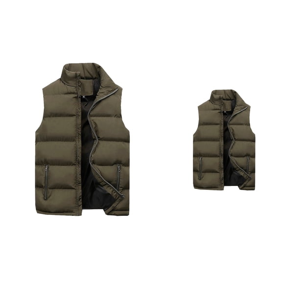 Men's Lightweight Insulated Sleeveless Puffer Vest, Zip-Up Collar Solid Color Casual Outerwear for Outdoor Sports, Hiking, Travel, Daily Wear & Layering All Seasons