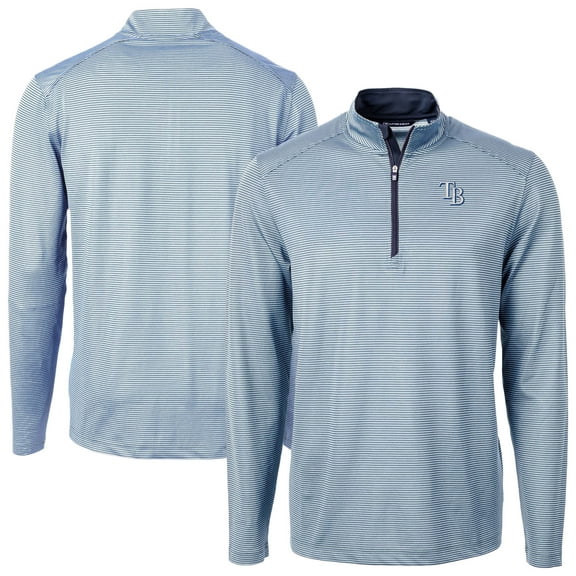 Men's Cutter & Buck Light Blue Tampa Bay Rays Virtue Eco Pique Micro Stripe Recycled Quarter-Zip Pullover Top