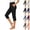 42# Black, variant on Women's Stretchy Capri Pants High Waisted Button Straight Leg Cropped Pants Workout Athletic Casual Pants Dark Gray S