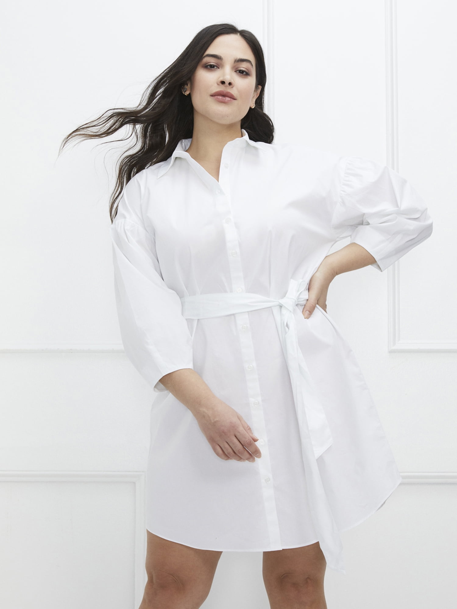 ELOQUII Elements Women's Plus Size Puff Sleeve Shirt Dress - Walmart.com