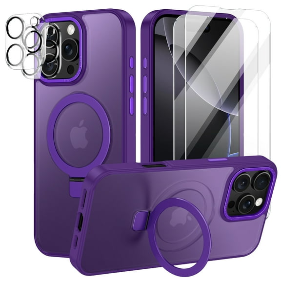 CASEFIV for iPhone 16 Pro Max Case,Compatible with MagSafe,with Magnetic Invisible StandShockproof Slim Translucent Case with 2 Screen Protector   2 Lens Protector,Purple