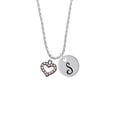 thumbnail image 2 of Delight Jewelry Black Nickeltone AB Crystal Open Heart Silvertone Script Initial Disc - S - Charm Necklace, 20"+3", 2 of 4