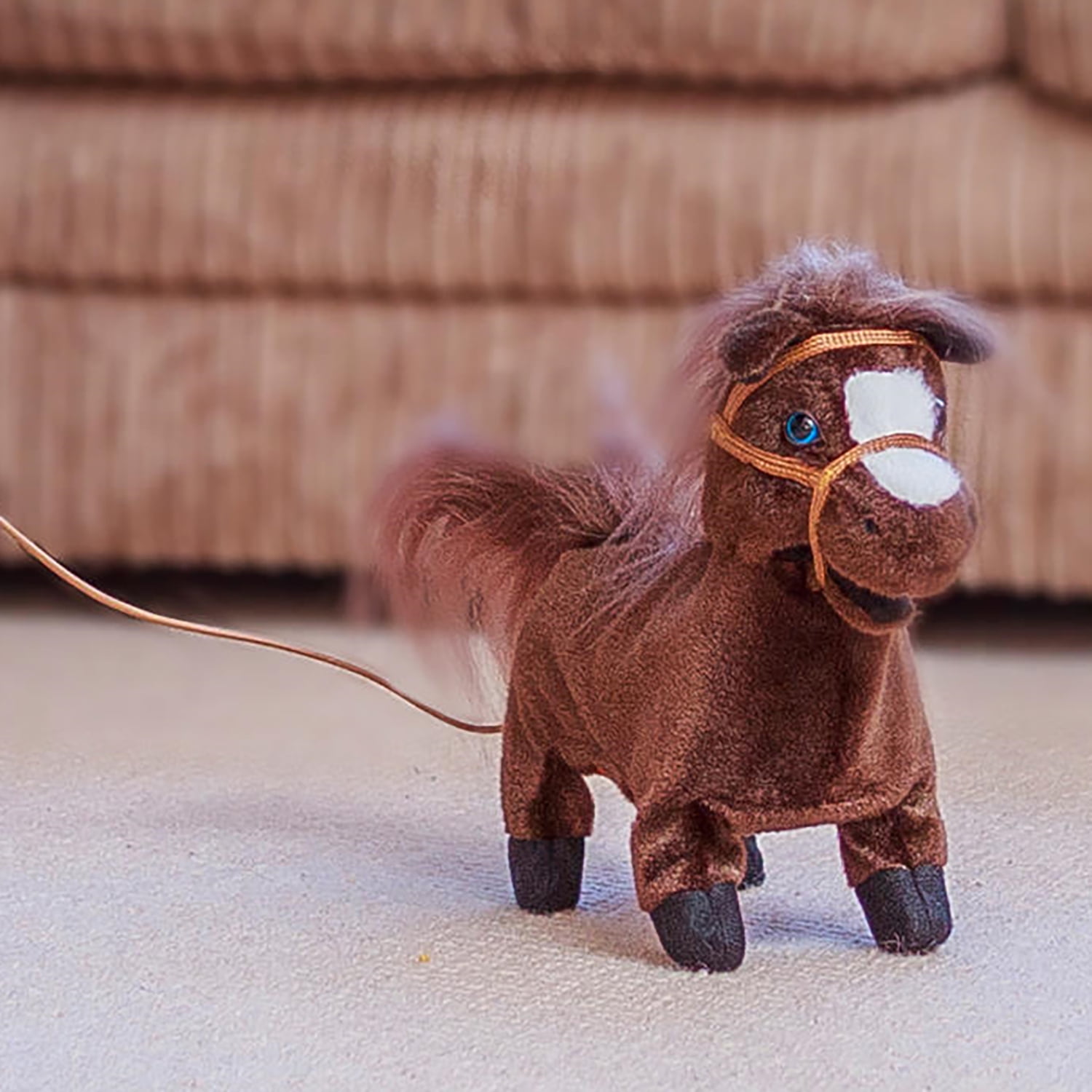 Tobar: Animigos Trotting Pony - Brown - Cuddly Animated Plush Pet, Trots-Neighs-Flicks Its Tail, Brush & Lead, Fun Interactive Toy, Toddlers-Kid 18Mo+