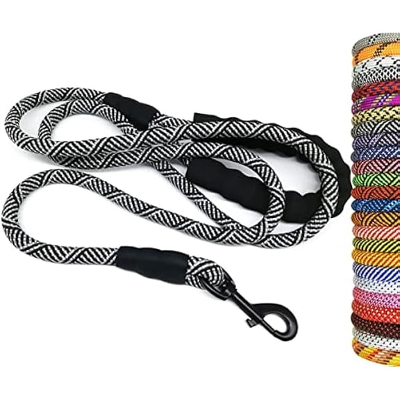 Eryueer Heavy Duty Rope Dog Leash, 3/4/5/6/7/8/10/12/15/20/30 FT Long Dog Lead Nylon Pet Leash, Soft Padded Handle Thick Lead Training Leashes for Large Medium Dogs (15ft * 1/2", Black)