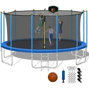 1500LBS 16FT Trampoline for Adults Capacity for 8-9 Kids【ASTM CPC CPSIA Approved】 Outdoor Recreational Family Backyard Trampoline with Enclosure Net, Basketball Hoop, Ladder,4 Wind Stakes