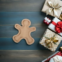 OFFIGAM Wood Gingerbread Man Serving Tray Light Brown Holiday Snack Platter Festive Home Decor Kitchen Accessory