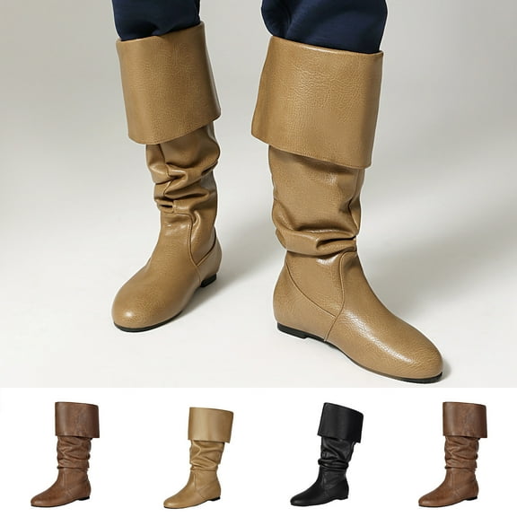 Women Boots Flat Heel Round Toe Mid Calf Flats for Women Casual Outdoor Dressy Comfortable Winter Warm Shoes for Women Black 6