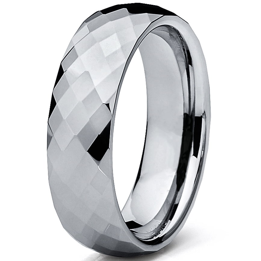 Tungsten Carbide Domed Faceted Ring Stepped Edge 6mm Wedding Band Ring 9 Size