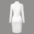 thumbnail image 3 of MORTTIC Women's Elegant Solid Color Long Sleeve Stand Collar Bodycon Midi Dress with Gold Buttons Side Slit White，S, 3 of 8