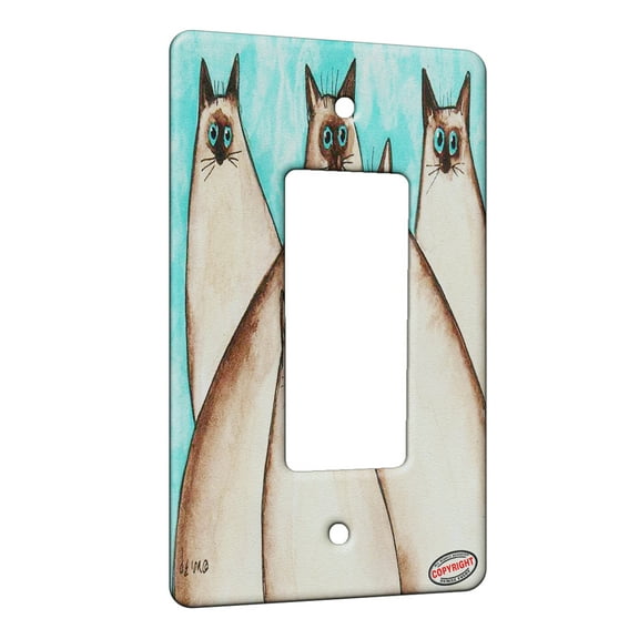 KuzmarK™ 1 Gang Rocker Wall Plate - Five Silly Siamese Kitties Abstract Cat Art by Denise Every