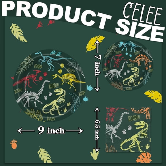 SHILIU-Dinosaur Fossil Birthday Party Decorations for 40 Guests – Dinosaur Dig Birthday Plates and Napkins– Fossil Theme Disposable Tableware Set