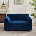 thumbnail image 4 of Triple Tree Velvet 3 Level Adjustable Backrest Sleeper Sofa with 2 Pillows, Blue, 4 of 9