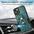 thumbnail image 6 of SaniMore Compatible with iPhone 13 Case, Wallet Stand Elastic Credit Card Slot Magnetic Car Mount Ring Holder Premium PU Leather Protection Cover for iPhone 13 6.1-inch, Green, 6 of 9