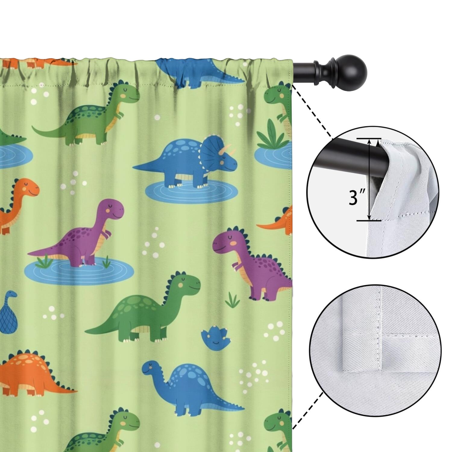 Blackout Kids Curtains,Green Dinosaurs Ponds Pattern Childrens Insulated Curtains Set Of 2,Bedroom Essentials,Toddler Room Decor 42"x63"