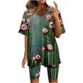 thumbnail image 2 of Rciityk Two Piece Outfits For Women Biker Shorts Sets Summer Plus Size V Neck Printed T-Shirt Workout Sports Tracksuit - Spring/Summer Savings Clearance, 2 of 4