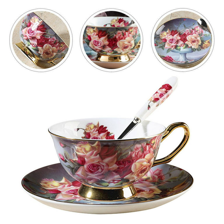 1 Set of Exquisite Milk Mug Decorative Tea Cup with Saucer Spoon Coffee Cup