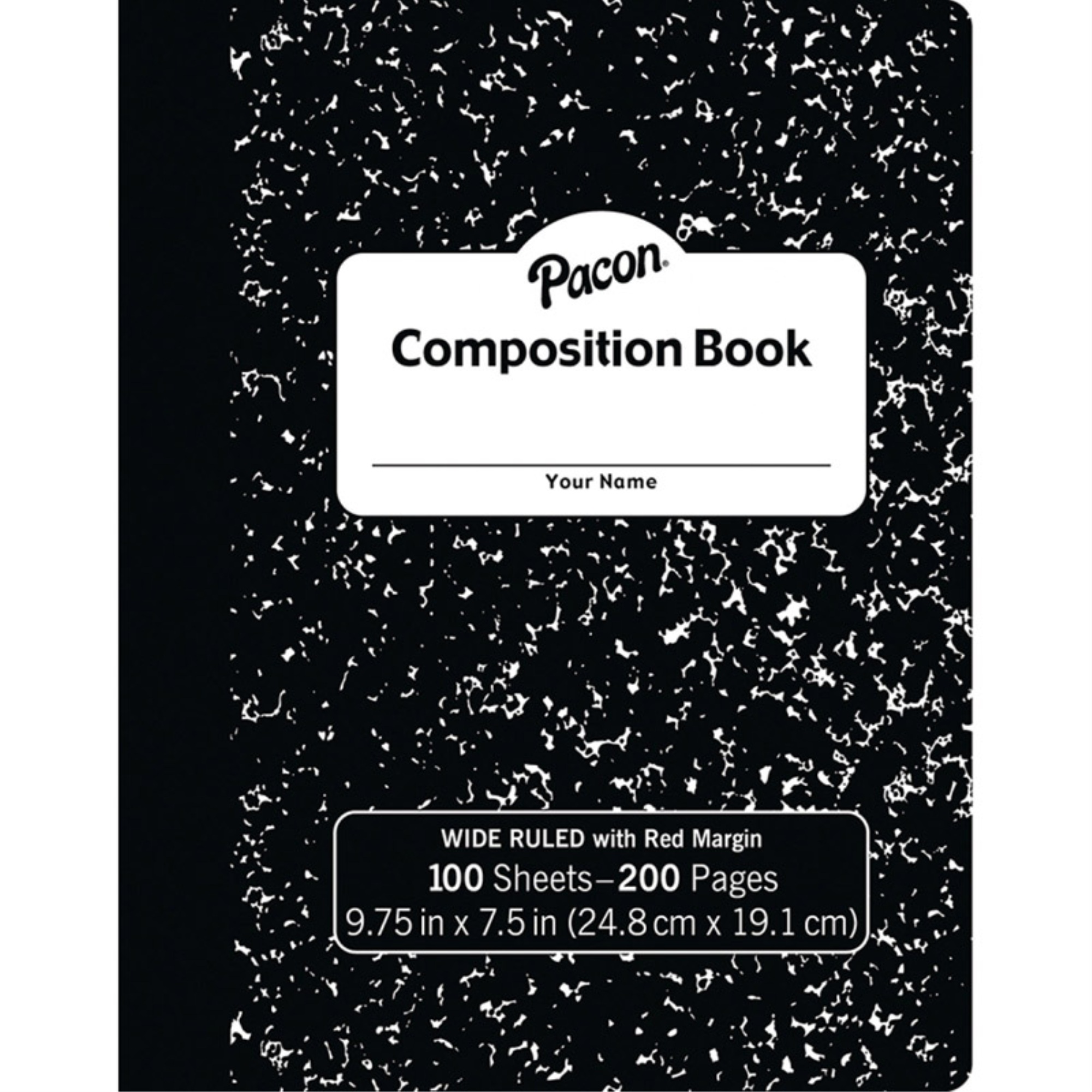 Composition Book, Black Marble, 3/8' Ruled w/Margin, 9-3/4' x 7-1/2', 100 Sheets