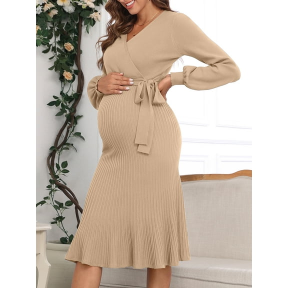 Anwell Maternity Dress Bodycon Dresses for Women Casual Pleated A Line Waistband Dress