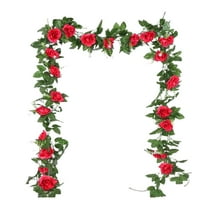 Lilixerw Red Flower Vine,86.6Inch Artificial Rose Garland for Valentine's Day Decor,Wedding Home Wall Tabletop Decoration,Simulation Floral Rattan