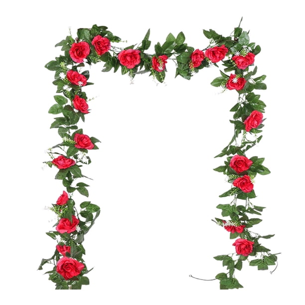 220 cm/86,6 pulgadas Simulación de 10 cabezas de rosas de enredaderas Decoración Escena de San Valentín Decoración de pared para repisa de chimenea Decoración de mesa Decoración de San Valentín