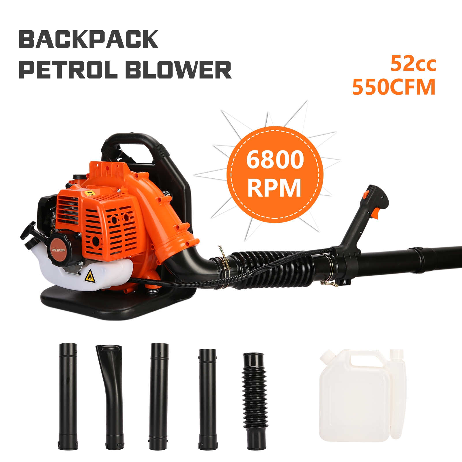 52cc Gas Leaf Blower,550 CFM 205 MPH Backpack Gas Powered Leaf Blower with 2-Cycle Engine,Gasoline Backpack Grass Snow Blowers for Yard Waste Lawn Debris Leaves