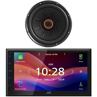 JVC KW-M690BW 6.8" Capacitive Monitor Single-DIN Bluetooth USB/MP3 Digital Media Shallow Chassis Multimedia Receiver, 12" 1100W Max Power Car Audio Subwoofer W/Selectable Smart Impedance (Single)