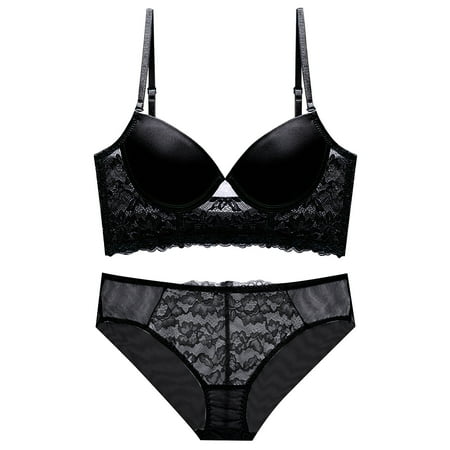UKLSQMA Women s Invisible Backless Lace Push-Up U-Shaped Bra and Underwear Set Sexy Lingerie for Women Seamless Lingerie for Special Nights Black L