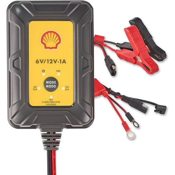 Shell SBC100 Chargeur Intelligent de 1 Amp 6V et 12V Entièrement Automatique et Mainteneur, Chargeur de Ruissellement, Désulfateur de Batterie,