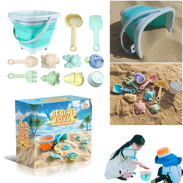 Juego Playa Con Cubo 11 Piezas Tamiz Arena Plegable para Pequeños A Partir 3 Años