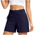 thumbnail image 2 of hoksml Women High Waist Quick Dry Hiking Shorts, Elastic Waist Athletic Shorts with Zipper Pockets, 2 of 7