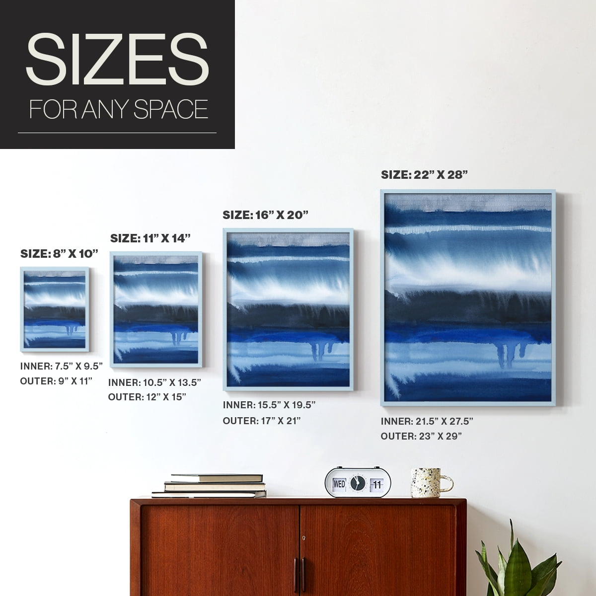 Deep Blue Shore II Framed Print in Blue Solid Wood Framed Print No Nail Hanging