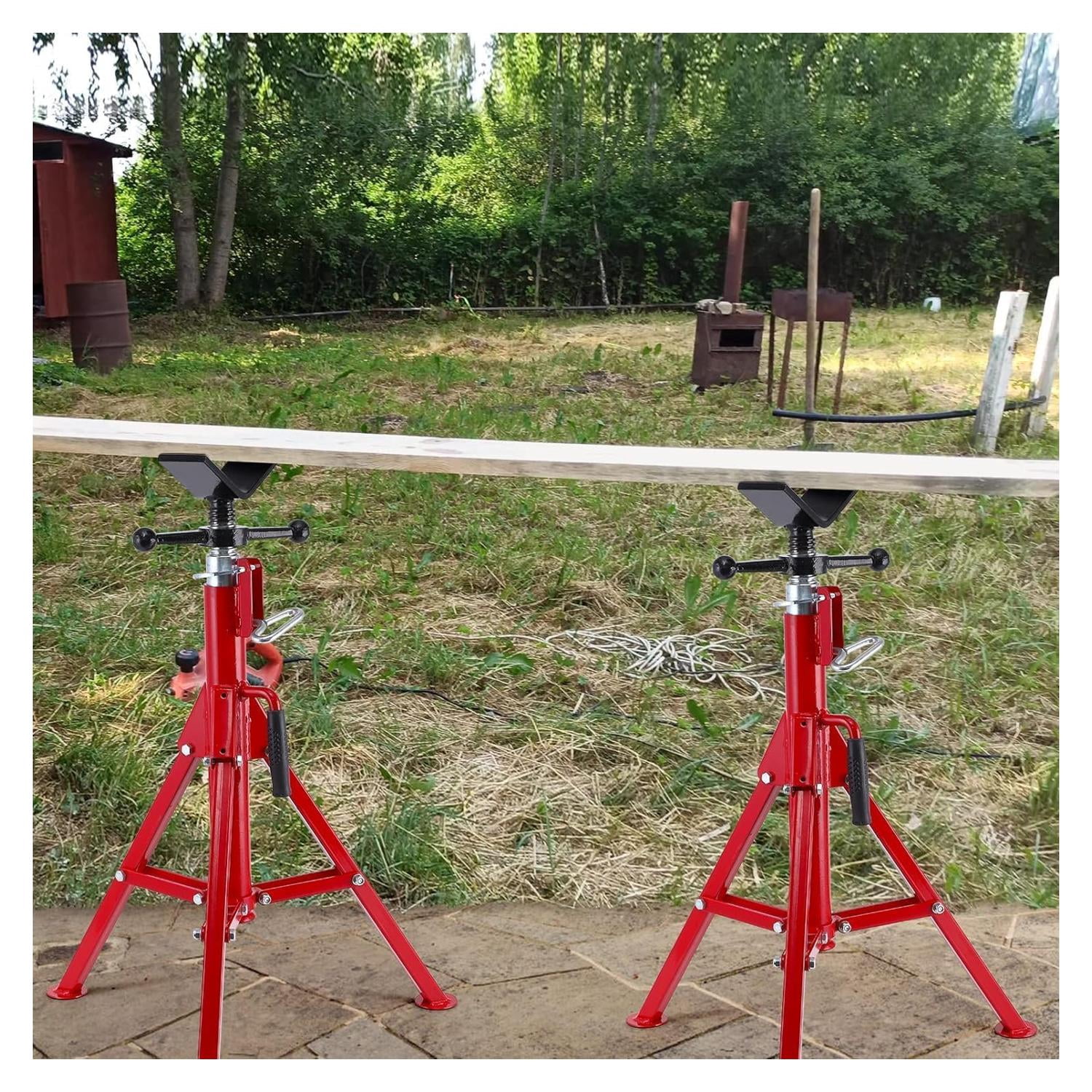 Mescukay V Head Pipe Jack Stand, 28-52 inch Adjustable Height, 1/8"-12" Capacity, 2500 lb Load Capacity, Heavy Duty Carbon Steel Body, Steel Jack Stands with Portable Folding Legs