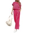 thumbnail image 2 of Womens Striped 2 Piece Set Short Sleeve T Shirts Wide Leg Pants Matching Lounge Sets with Pockets Glitter M, 2 of 8