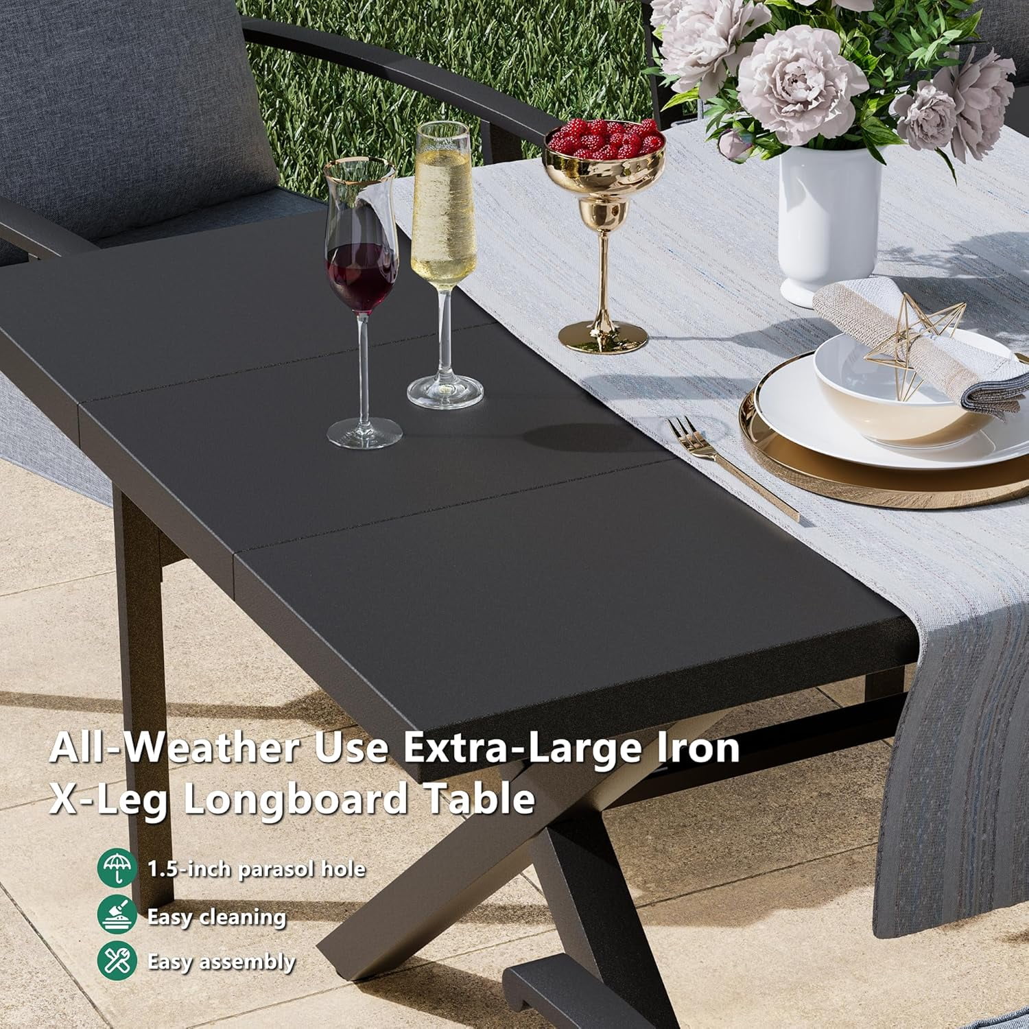 Kullavik 9 Pcs Dining Sets of 8,Fence Pattern Back Chairs & Swivel Chairs,Outdoor Patio Dinging Set For Patio,Backyard,Garden,Poolside-Grey