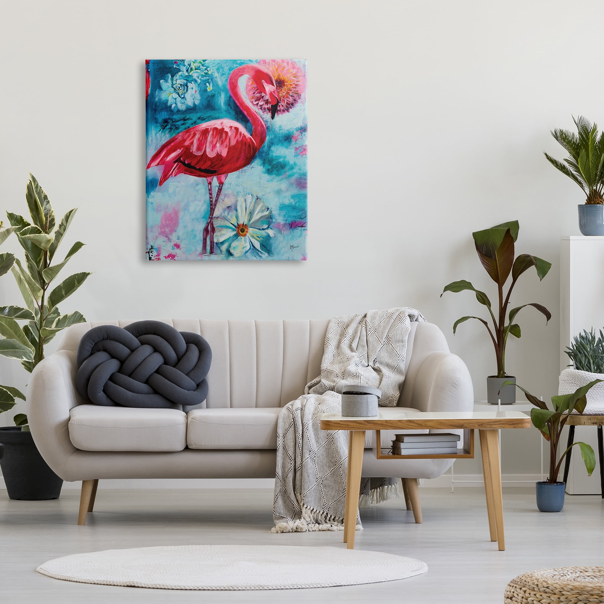 Stupell Industries Modern Flamingo & Blooms Animals & Insects Painting Gallery Wrapped Canvas Art Print Wall Art, 30 x 40