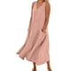thumbnail image 1 of Vestido largo sin mangas con cuello en V y color liso para mujer: corte holgado, bolsillos, vestido informal cómodo para el día a día., 1 of 5