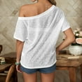 thumbnail image 5 of Tops For Women Trendy Casual Short Sleeve T Shirt Sheer See Through Off Shoulder Top Summer Comfortable Breathable Tee Shirts For Women, 5 of 5
