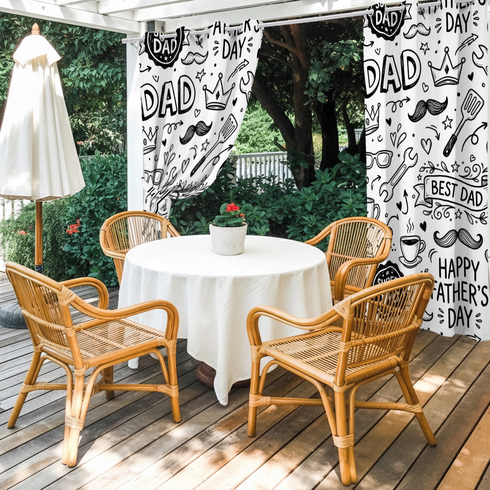 Father's Day Outdoor Curtains for Patio, Beard Baseball Football Tool Cartoon Sunshade Privacy Drapes Grommet Waterproof Outside Curtains for Porch/Cabana/Balcony 54"x 108", 1 Panel