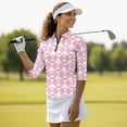 thumbnail image 4 of Uorisanigo Pink Bow Womens Golf Shirt Soft Comfortable Women's 3/4 Sleeve Athletic Golf Shirts Fashionable Quarter Zip Breathable Polyester Spandex Fabric Tennis Tops Size S, 4 of 7