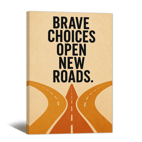 Vintage Motivational Canvas Wall Art Road Graphic Brave Quote Prints, Retro Inspirational Artwork Paintings for Living Room Bedroom Study Home Office Wall Decor