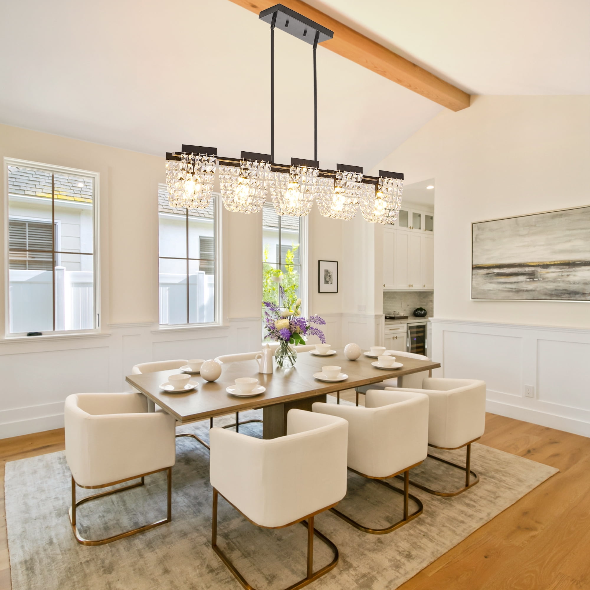 LovingAHome 5-Light Vintage Crystal Chandeliers for Dining Room Rustic Kithchen Island Pendant Light Fixtures