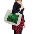thumbnail image 2 of Forest Shopping Bag, Sun Rays Bursting into the Forest Trees Foliage Misty Morning Serenity Picture, Eco-Friendly Reusable Bag for Groceries Beach and More, 15.5" X 14.5", Cream, by Ambesonne, 2 of 2
